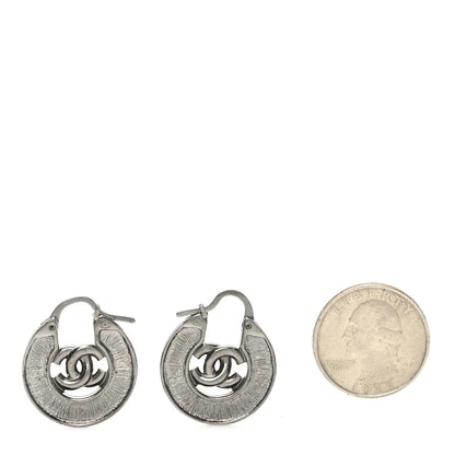 Chanel Crystal Pearl CC Hoop Earrings Silver 2 of 3