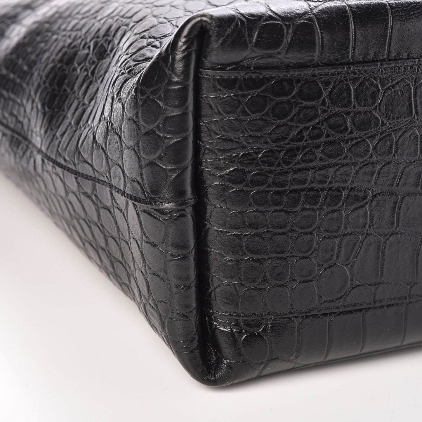 Croc Calfskin Embossed Bold Shopper Tote Black