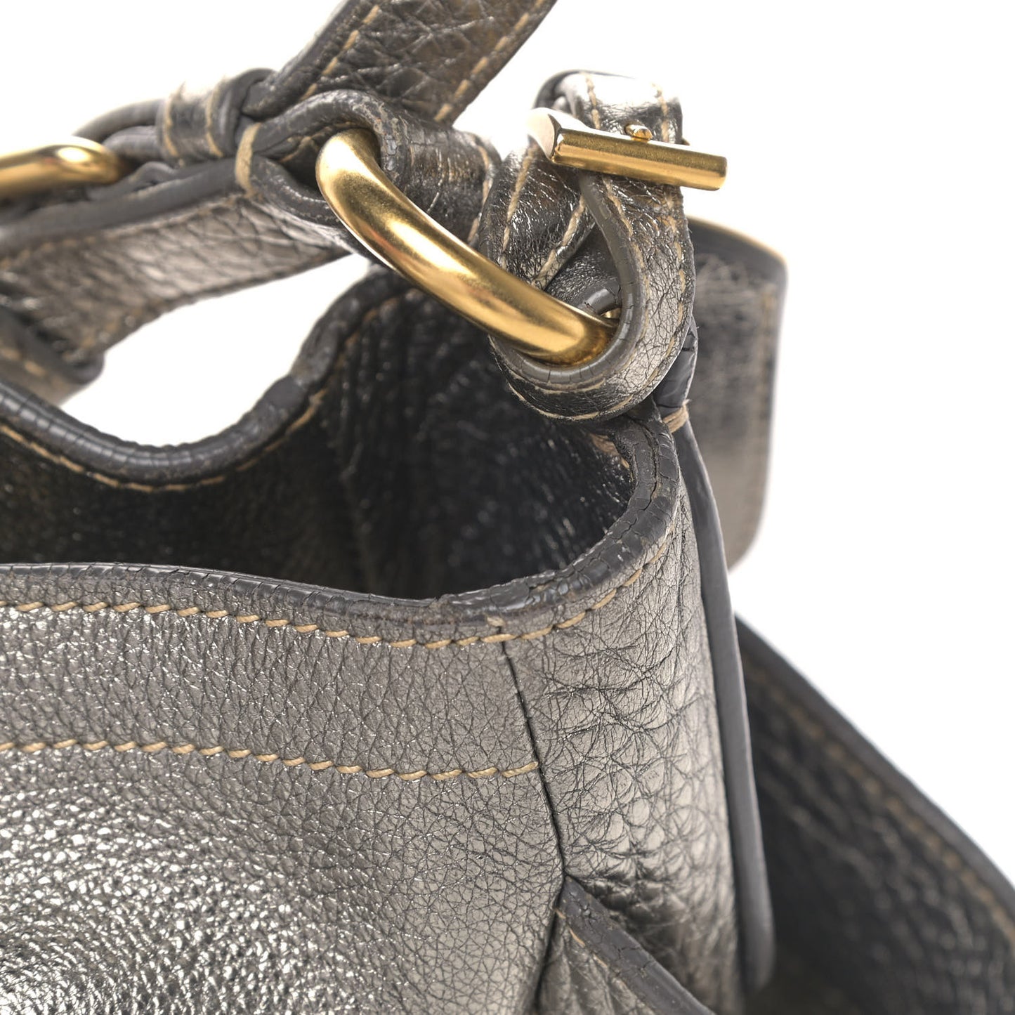 Metallic Vitello Daino Side Pocket Tote Bag Acciaio