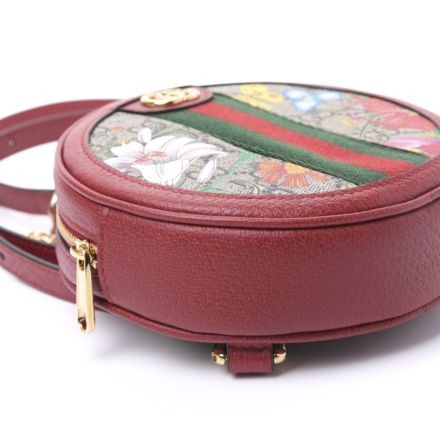 GG Supreme Monogram Web Flora Mini Ophidia Round Backpack Red