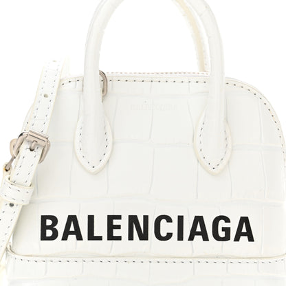 Balenciaga Calfskin Logo Crocodile Embossed Mini Ville Top Handle Bag White Black 8 of 10