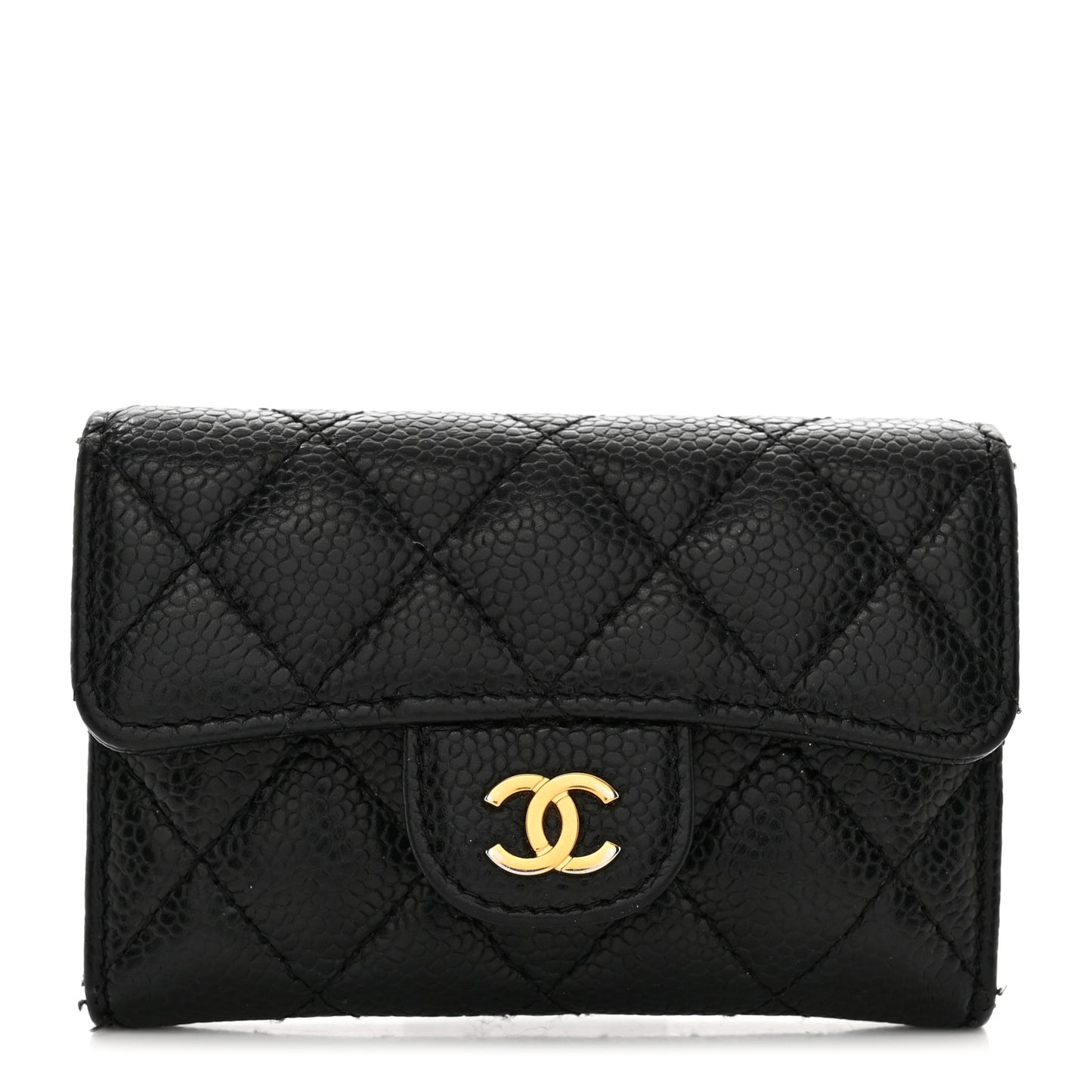 Caviar Quilted Flap Card Holder Black