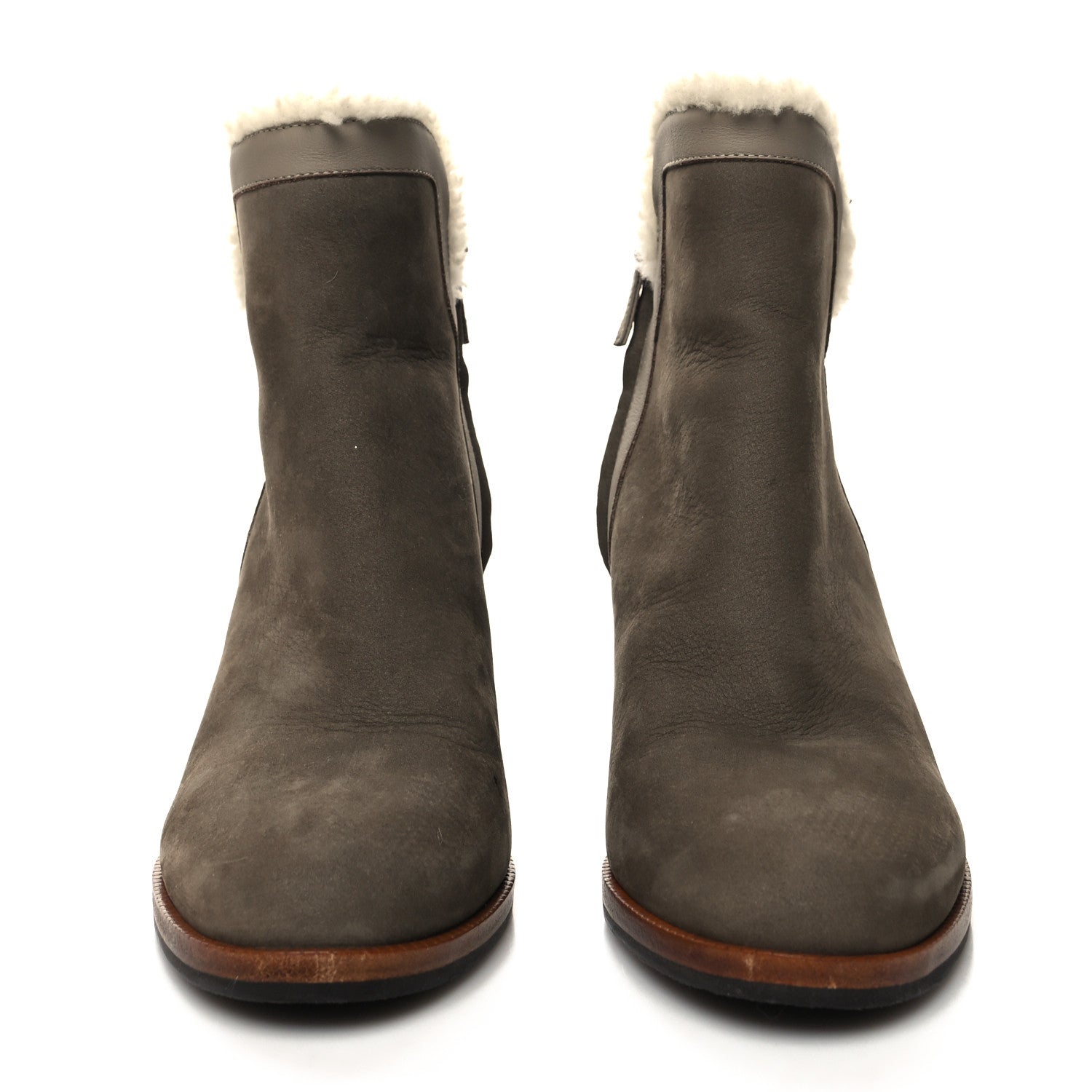 Fendi Suede Shearling Wedge Ankle Boots 37 Mastic Tortora Latte 2 of 8