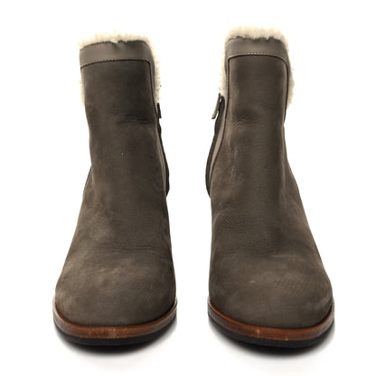 Fendi Suede Shearling Wedge Ankle Boots 37 Mastic Tortora Latte 2 of 8
