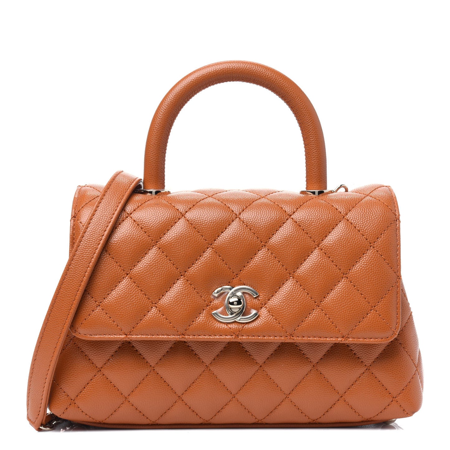 Caviar Quilted Mini Coco Handle Flap Light Brown