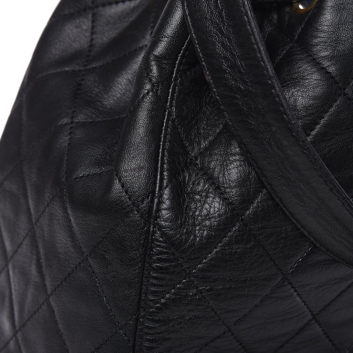 Lambskin Quilted Drawstring Bucket Bag Black