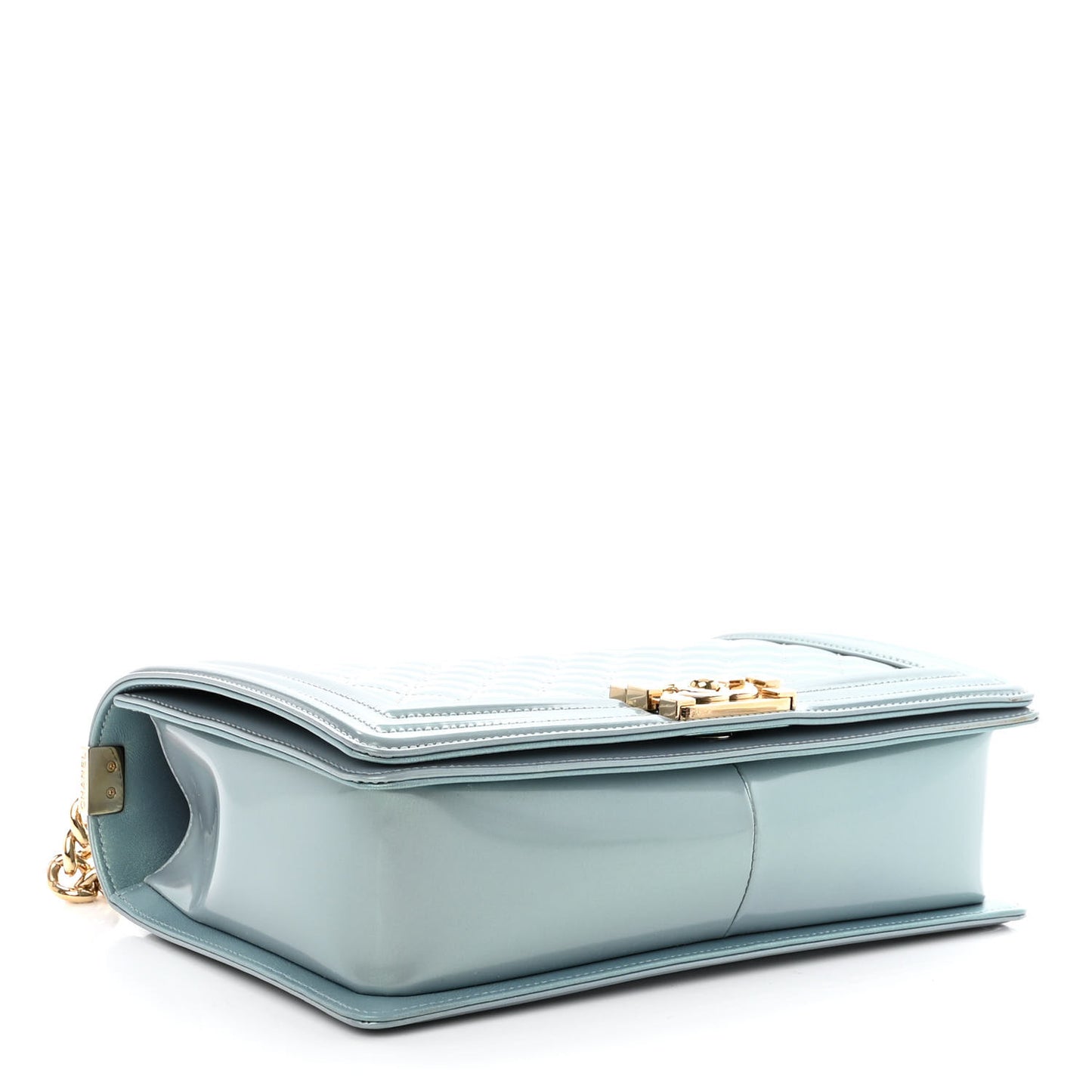 Iridescent Glazed Calfskin Quilted New Medium Boy Flap Light Blue