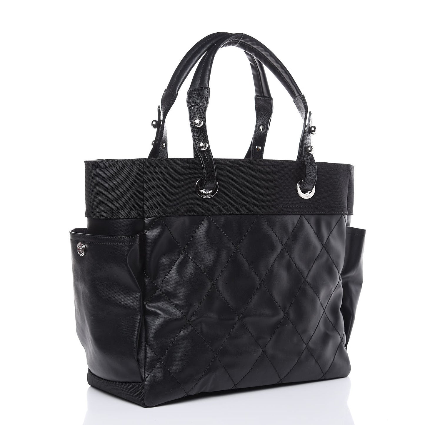 Coated Canvas Quilted Large Paris Biarritz Tote Black