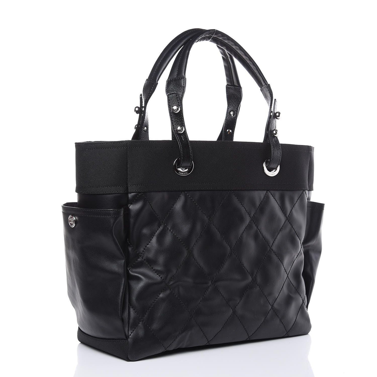 Chanel Coated Canvas Quilted Large Paris Biarritz Tote Black 3 of 10