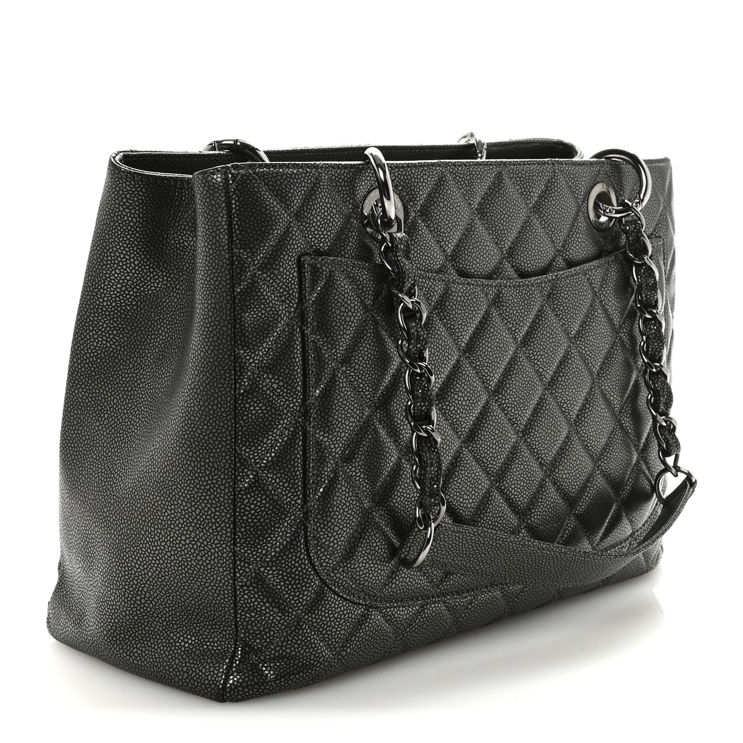 Caviar Quilted Grand Shopping Tote GST Dark Silver