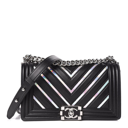 Chanel Lambskin Iridescent PVC Chevron Quilted Medium Boy Flap Black Silver 1 of 11