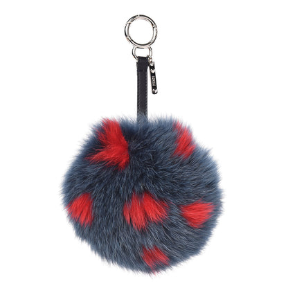 Fendi Fox Fur Polka Dot Pom Pom Bag Charm Blue Red 1 of 4