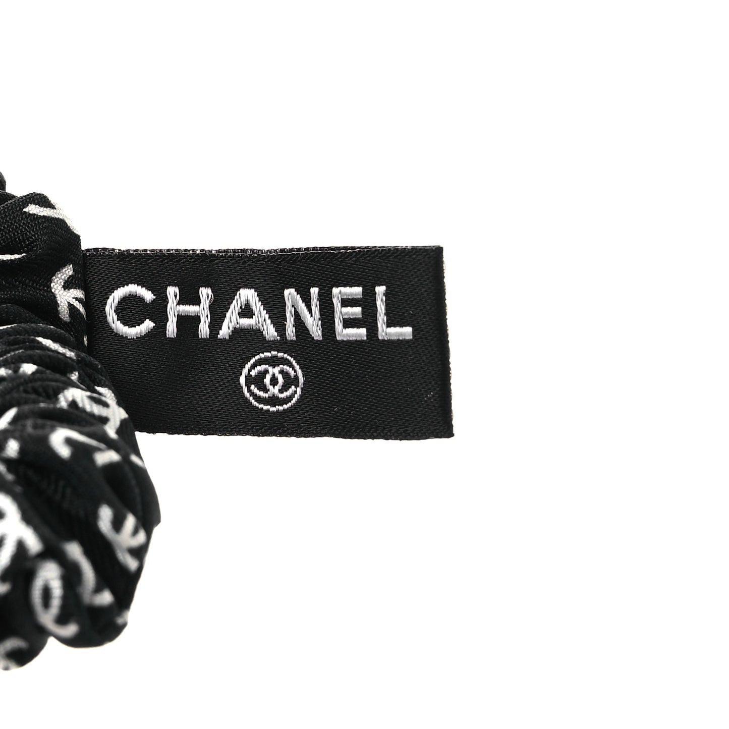 Silk Twill CC Scarf Hair Tie Black Ecru
