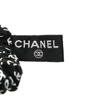 Chanel Silk Twill CC Scarf Hair Tie Black Ecru 4 of 4