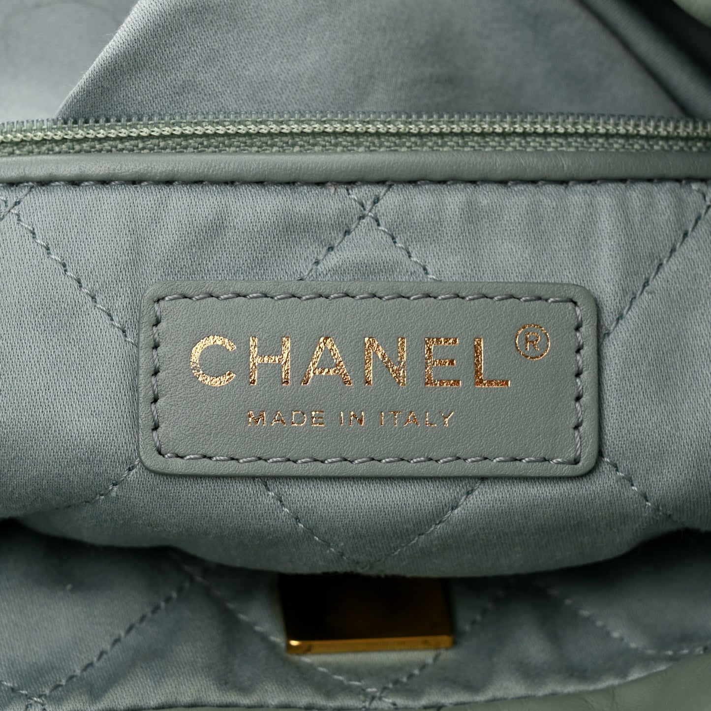 Shiny Calfskin Quilted Chanel 22 Light Blue