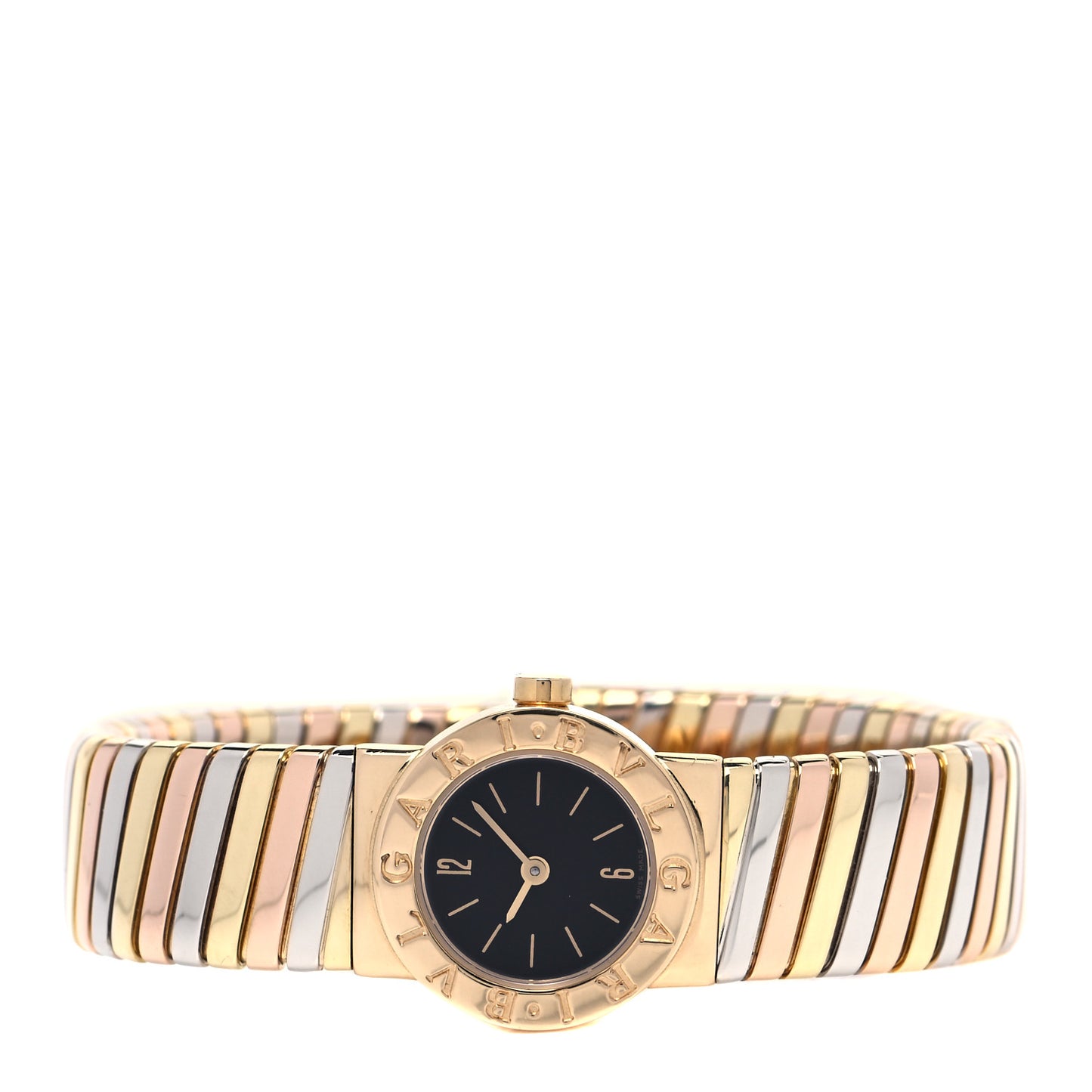 18K Rose Yellow White Gold 19mm Tubogas Quartz Watch Black