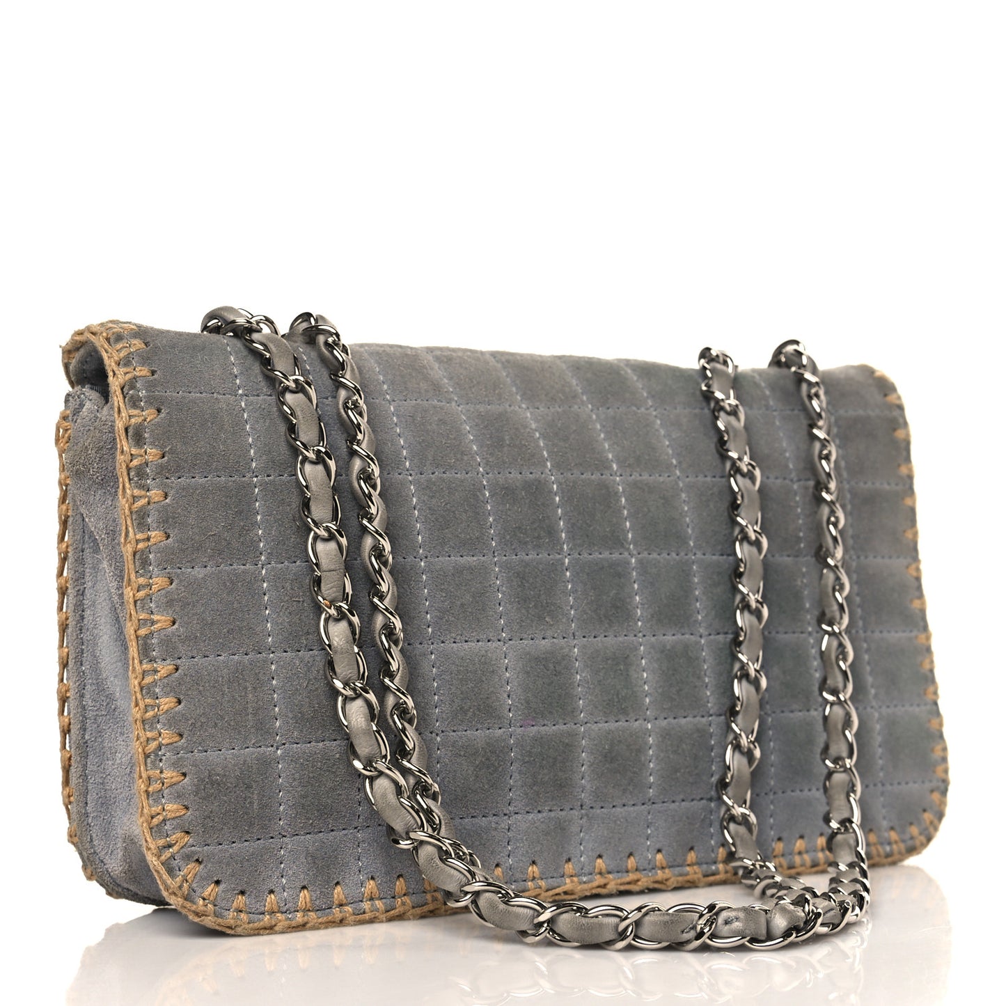 Suede Chocolate Bar Whipstitch Mademoiselle Flap Grey