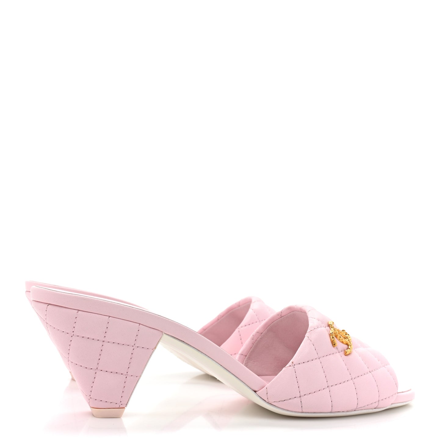Lambskin Quilted Textured CC Mules 41 Light Pink