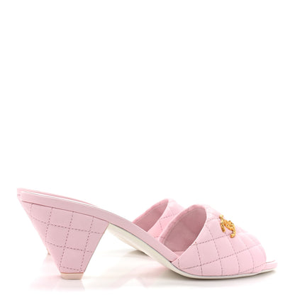 Chanel Lambskin Quilted Textured CC Mules 41 Light Pink 4 of 9