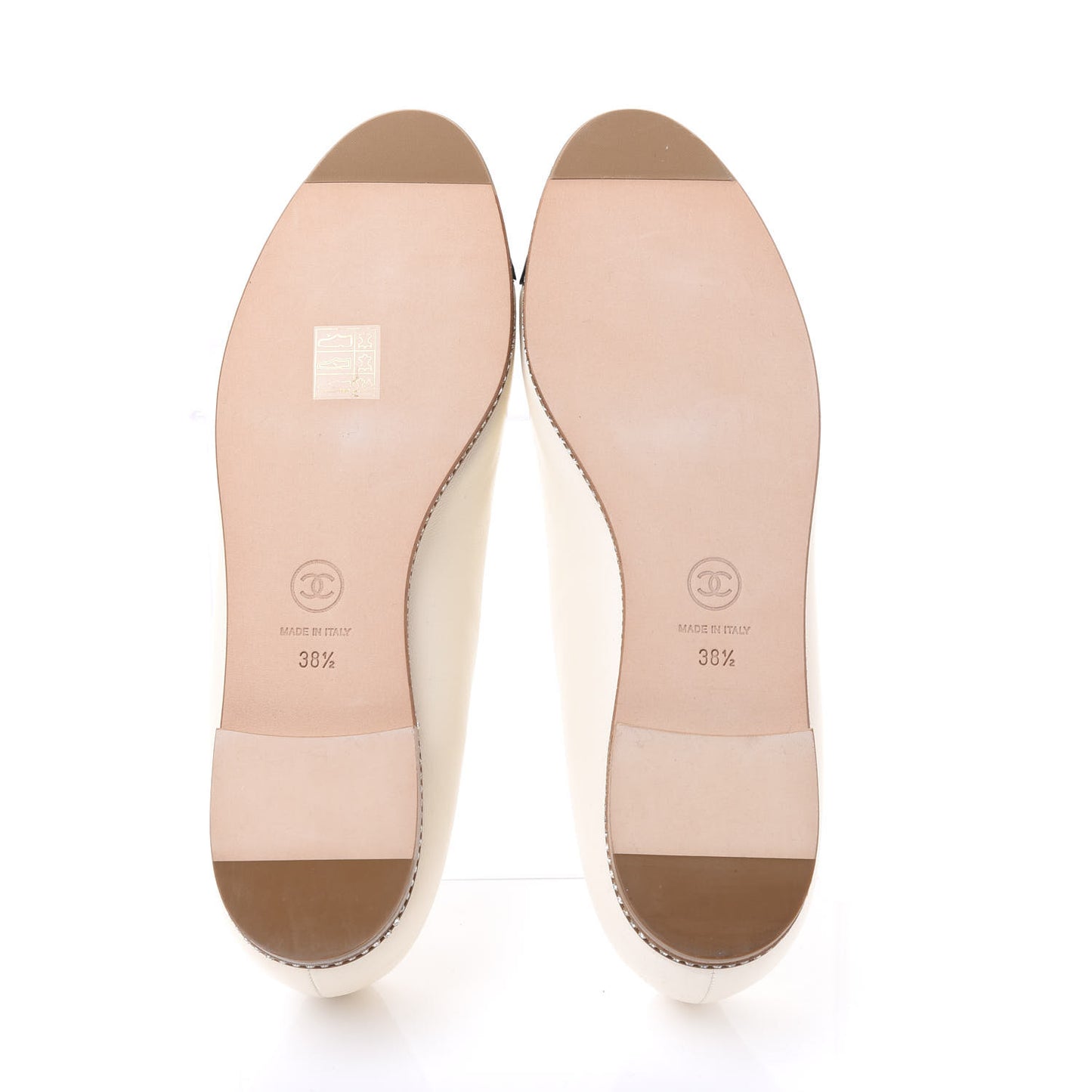 Patent Lambskin Crystal CC Cap Toe Ballerina Flats 38.5 Beige Black