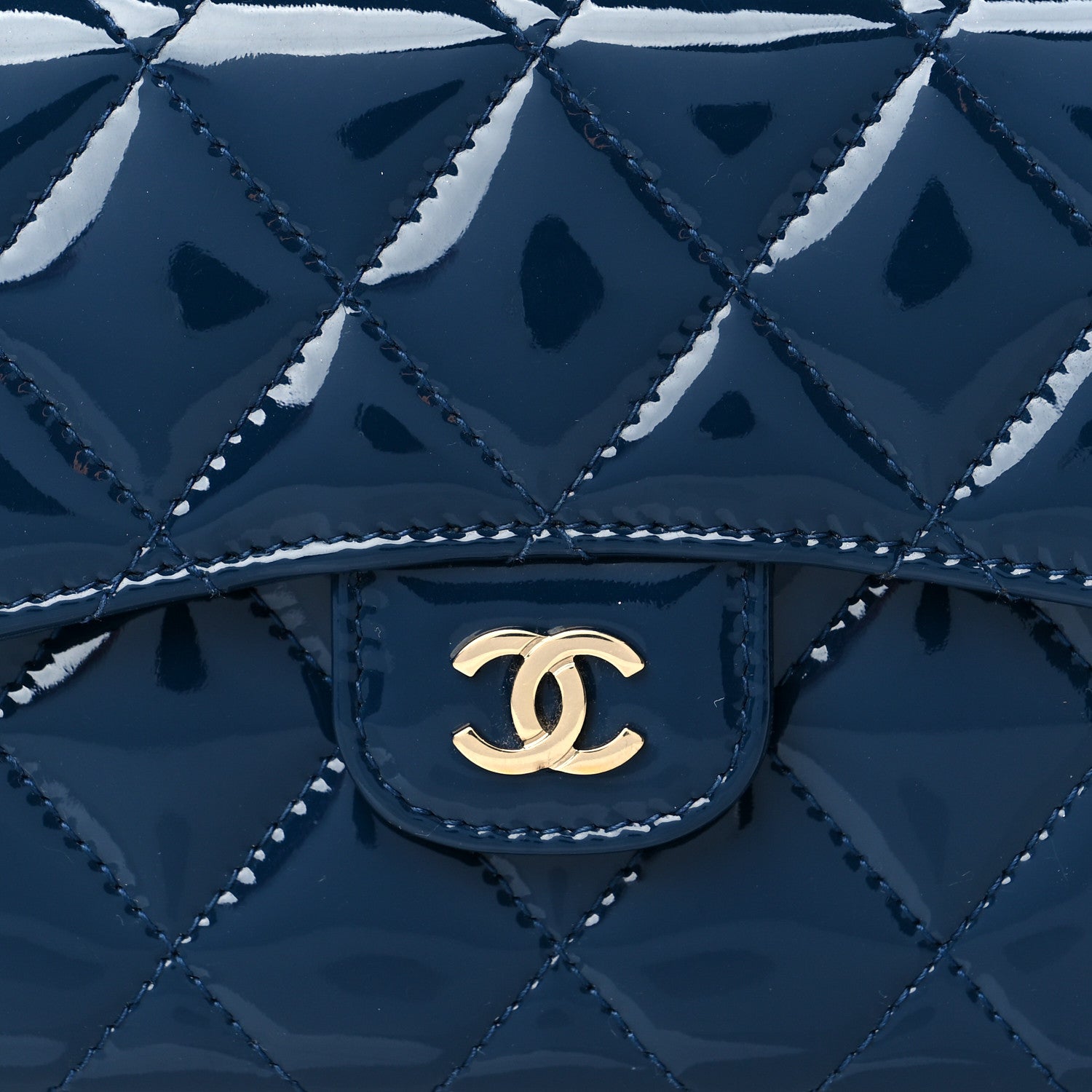 Chanel Patent Quilted Compact Flap Wallet Navy 8 of 10