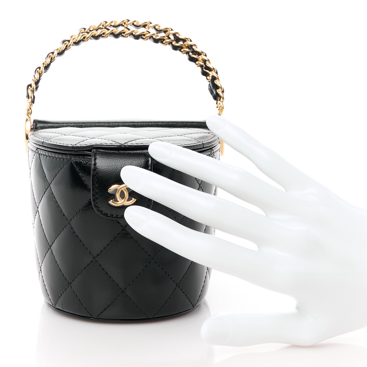 Chanel Lambskin Quilted Chain Top Handle Vanity With Chain Black 2 of 13