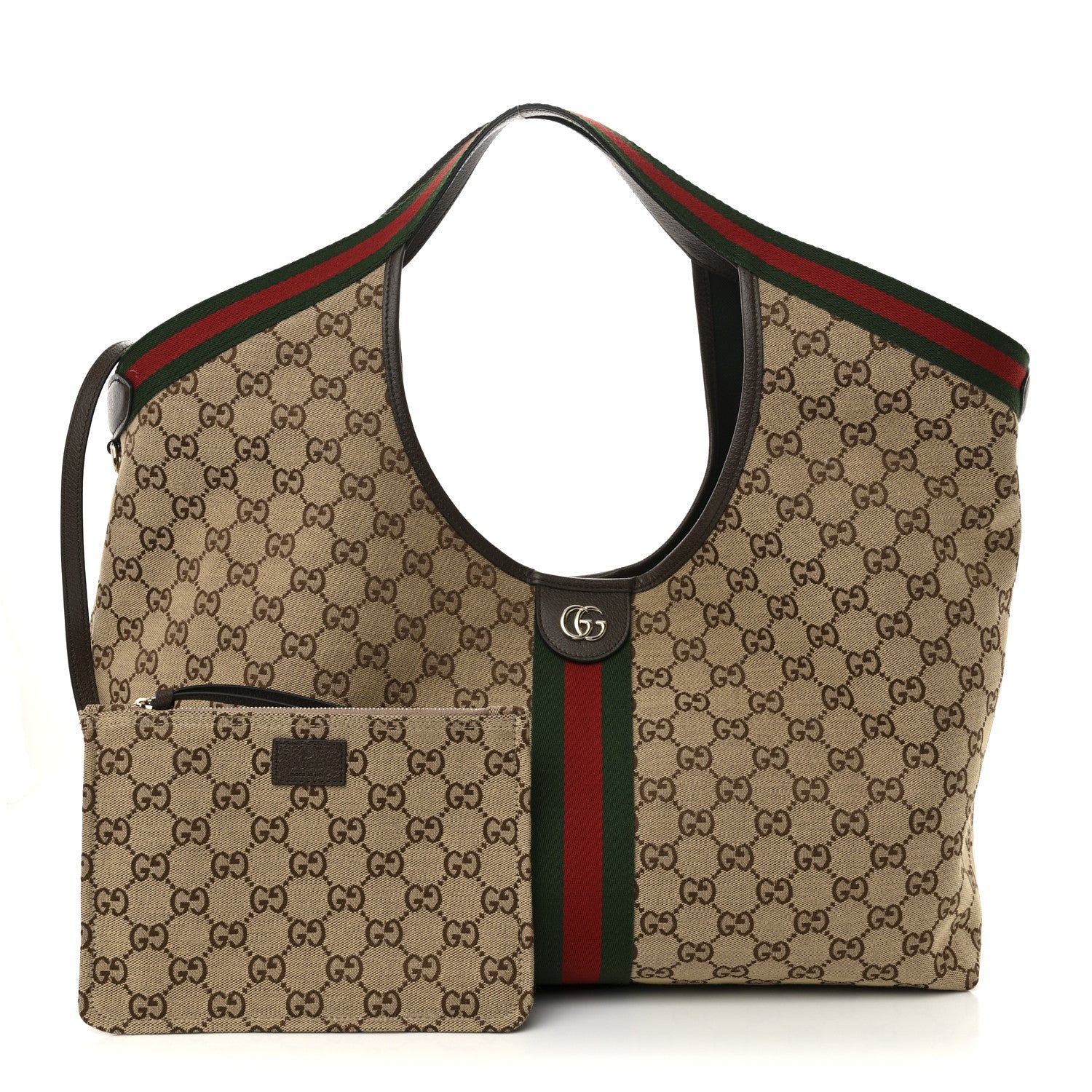 Gucci GG Monogram Web Large Giglio Tote Beige Brown 3 of 11