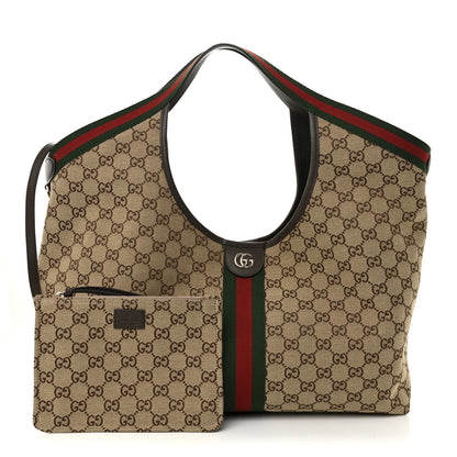 Gucci GG Monogram Web Large Giglio Tote Beige Brown 3 of 11