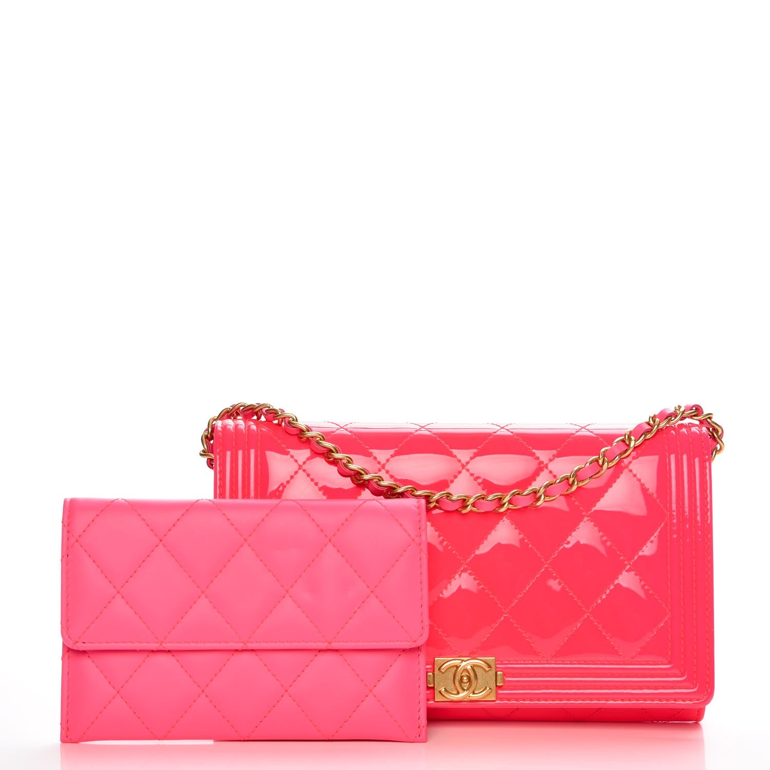 Chanel Patent Quilted Boy Wallet On Removable Chain WOC Pink 3 of 10