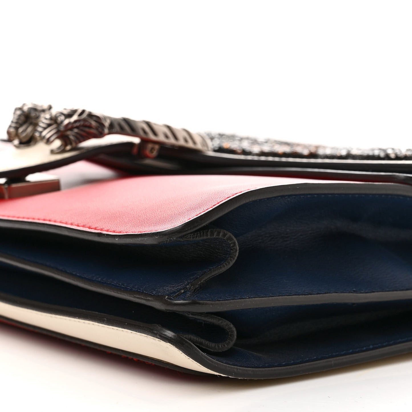 Calfskin Bee Embroidered Medium Dionysus Shoulder Bag White Blue Hibiscus Red