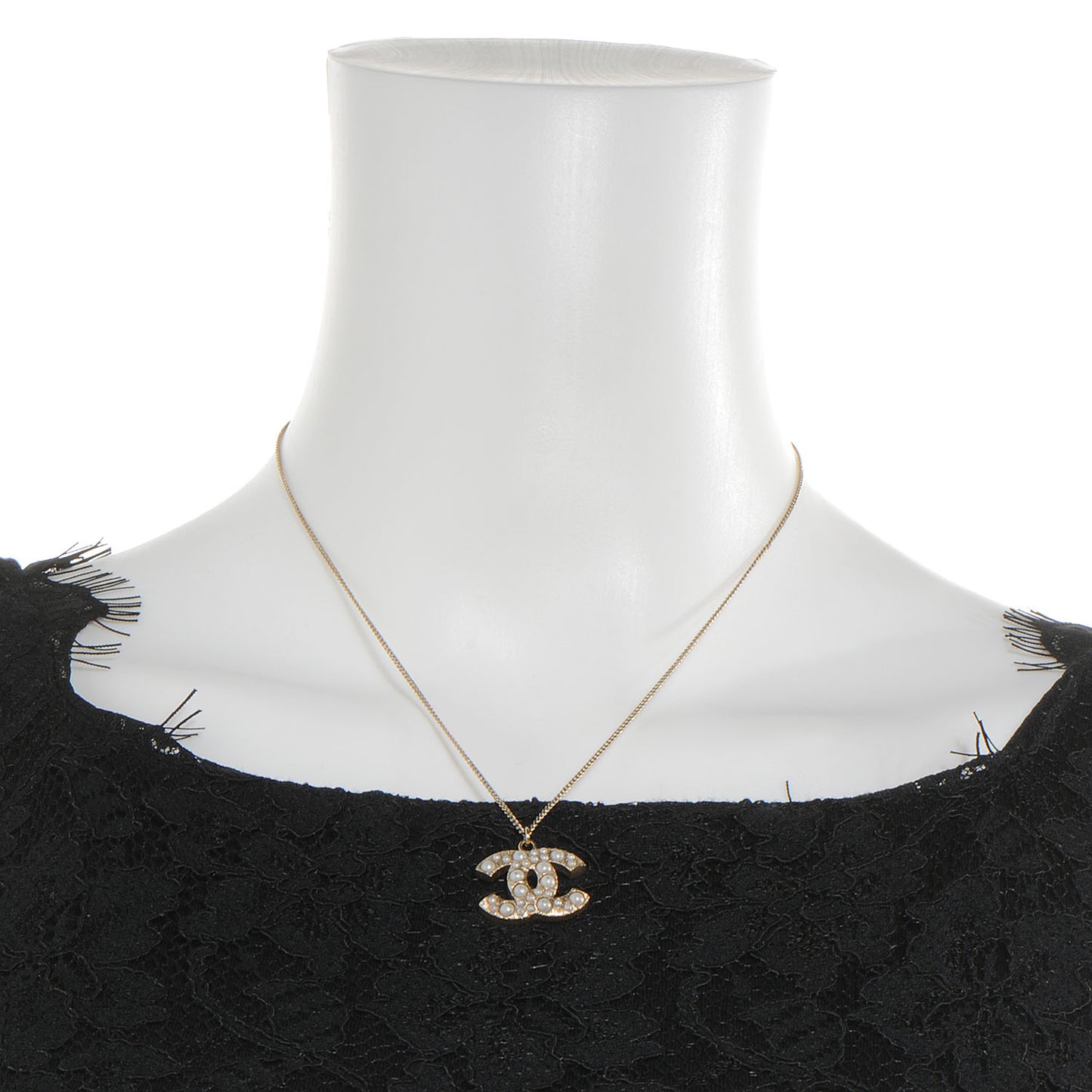 Pearl CC Pendant Necklace Gold