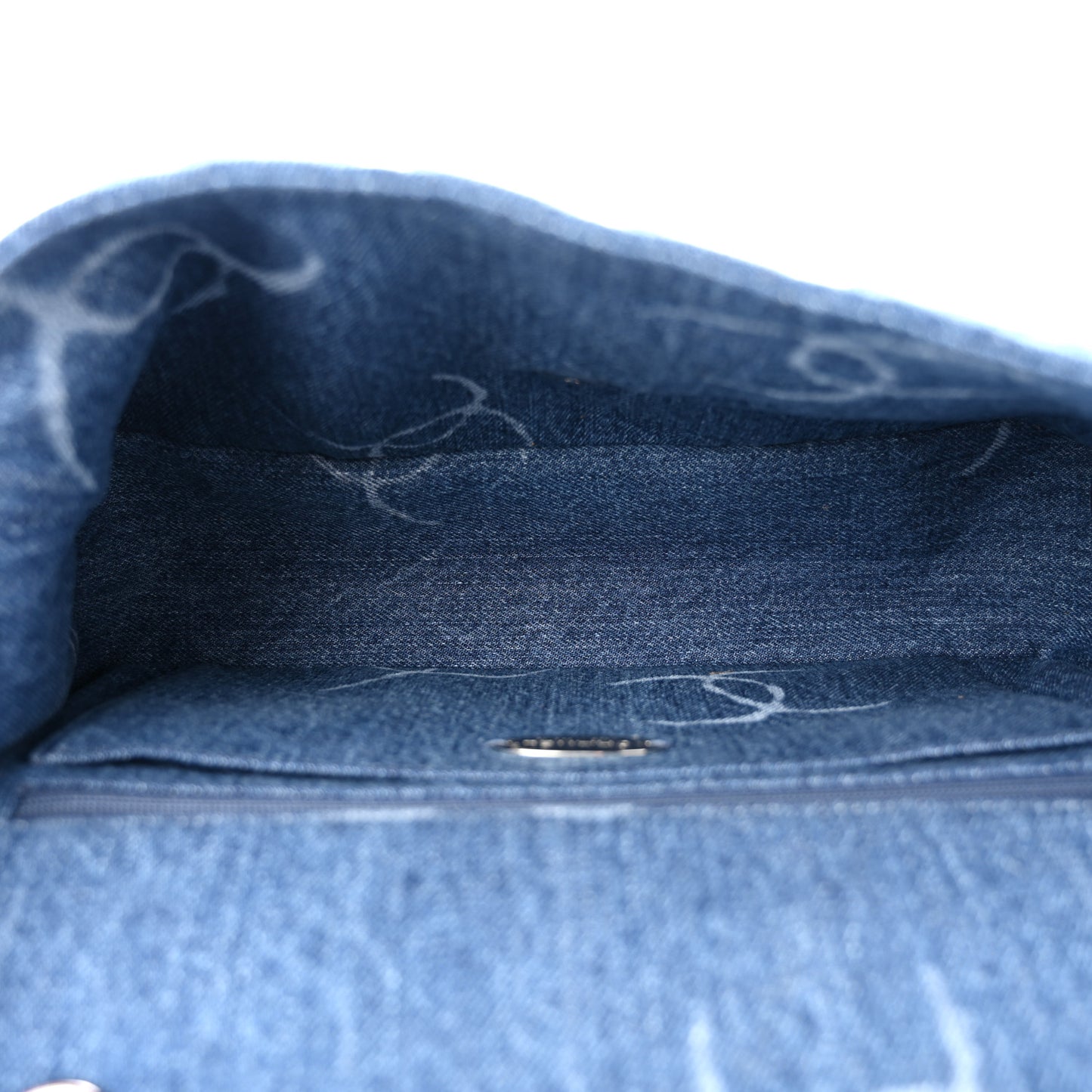 Denim Quilted CC Print Jumbo Single Flap Blue