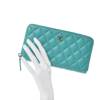 Chanel Caviar Quilted Large Gusset Zip Around Wallet Turquoise 2 of 11