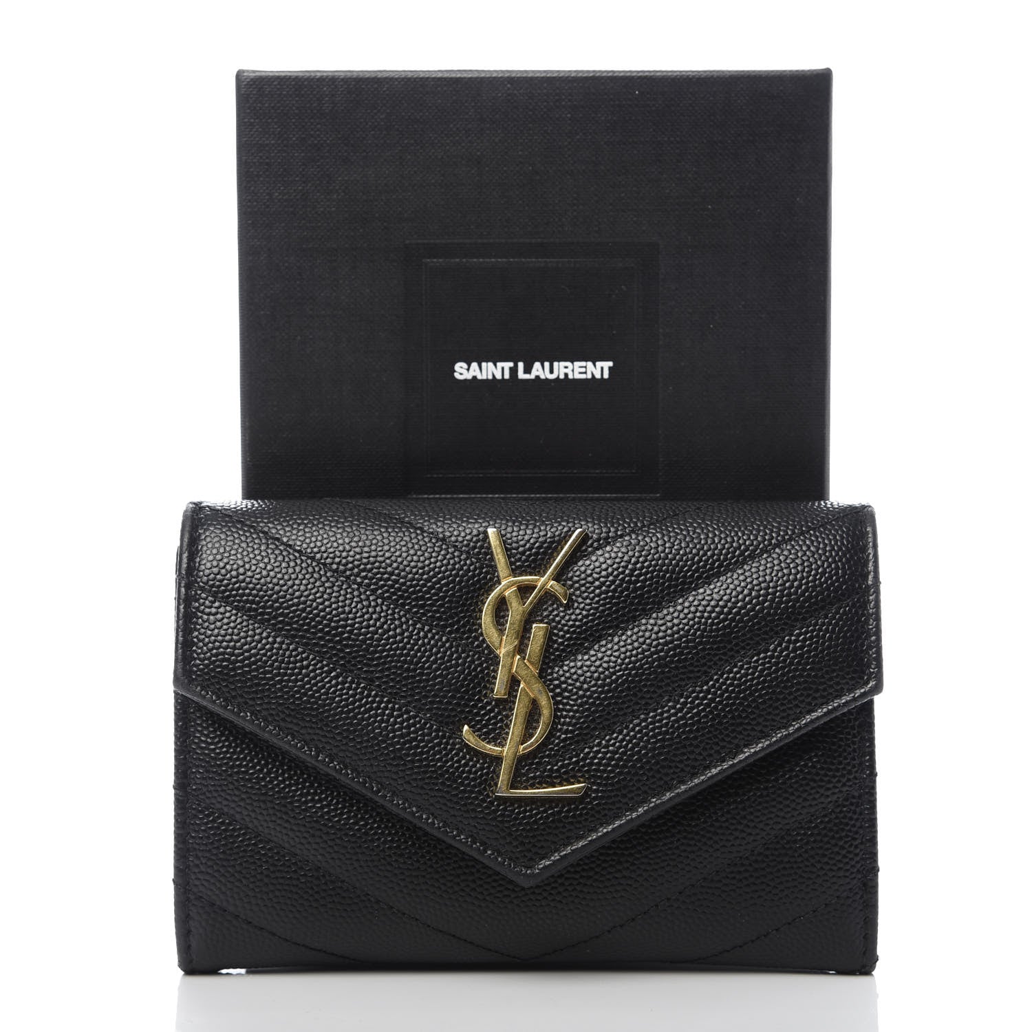Saint Laurent Grain De Poudre Matelasse Chevron Small Monogram Envelope Wallet Black 7 of 7