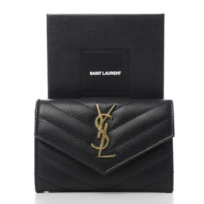 Saint Laurent Grain De Poudre Matelasse Chevron Small Monogram Envelope Wallet Black 7 of 7