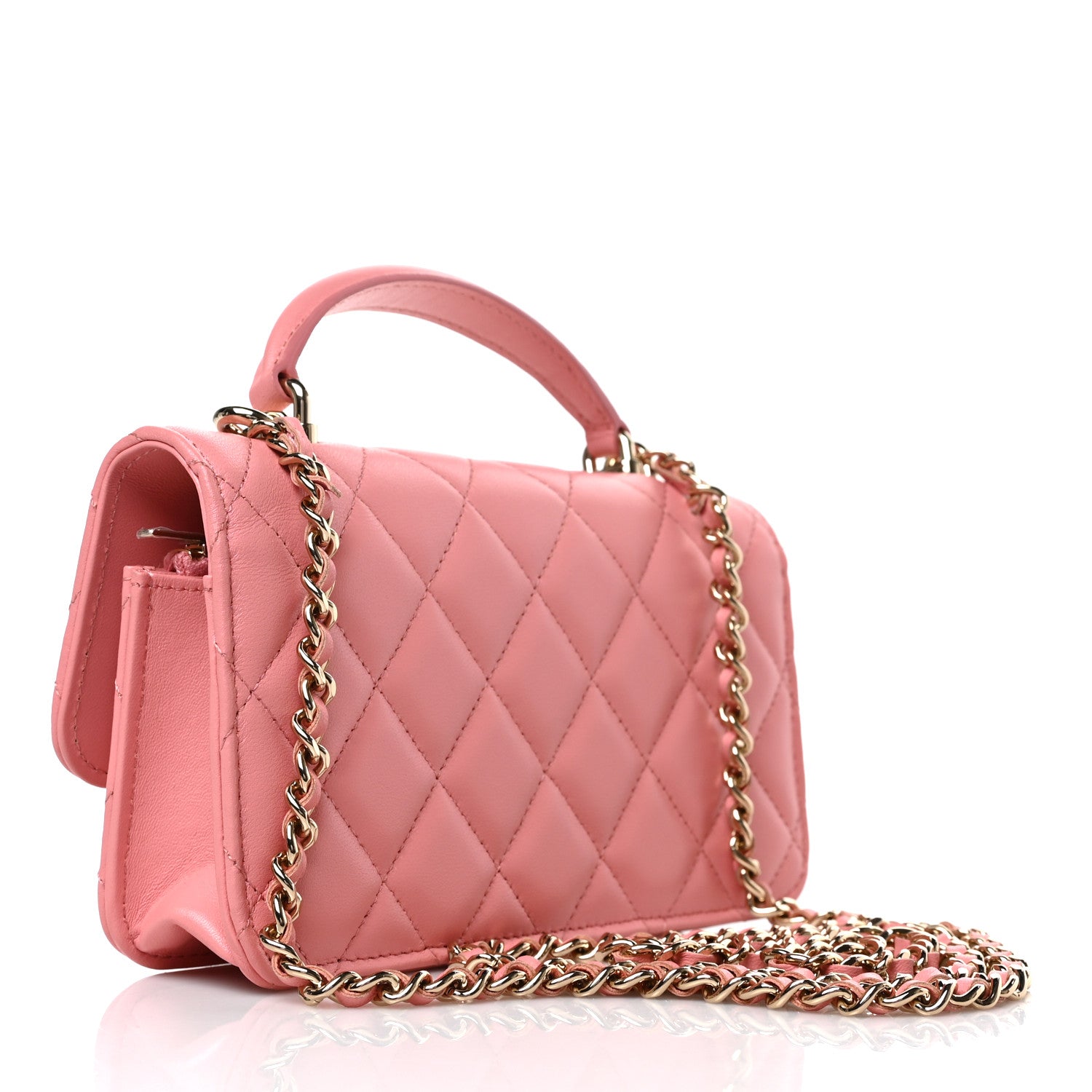 Chanel Lambskin Quilted Flap Phone Holder With Chain Pink 3 of 10