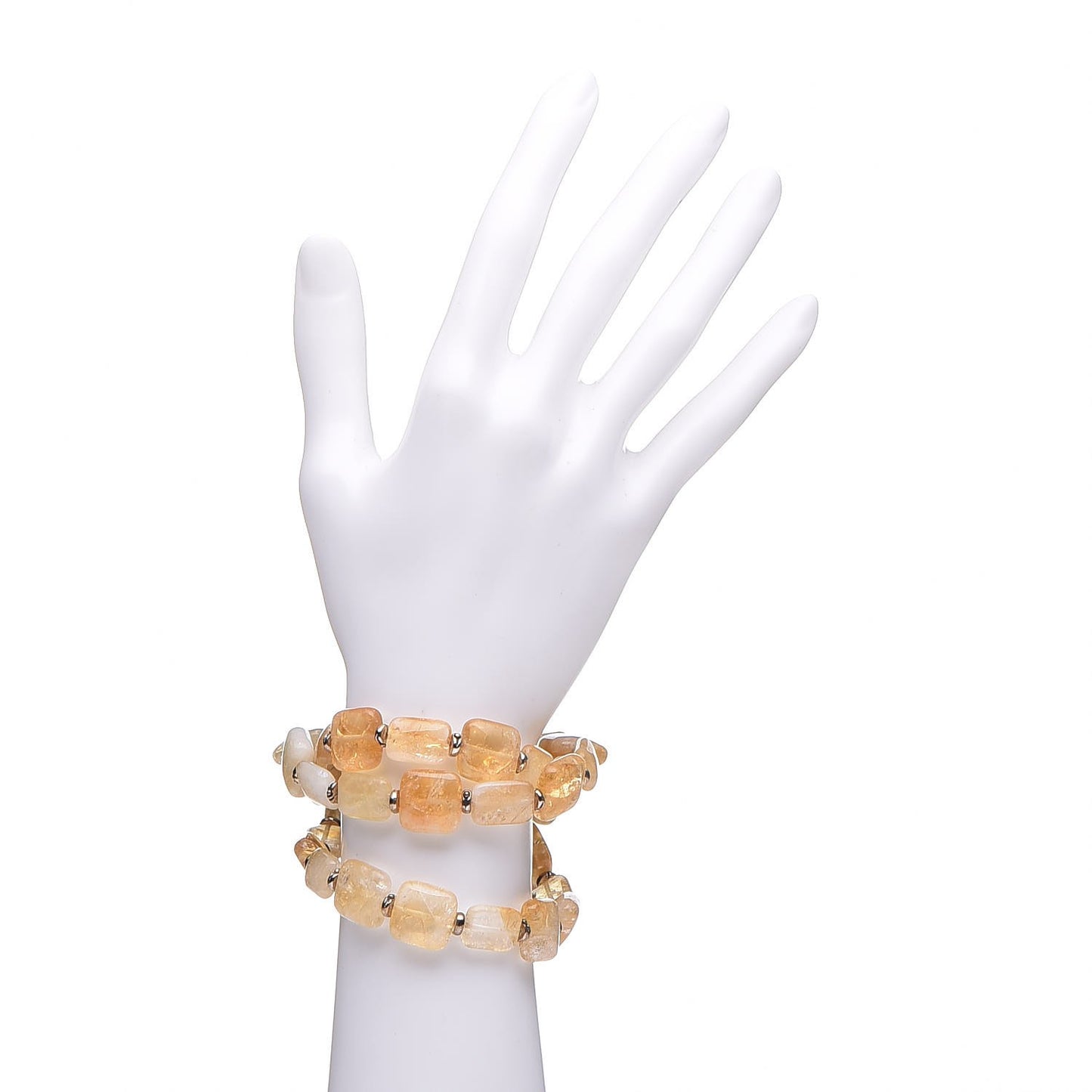 Sterling Silver Champagne Citrine Bamboo Bead Bracelet M