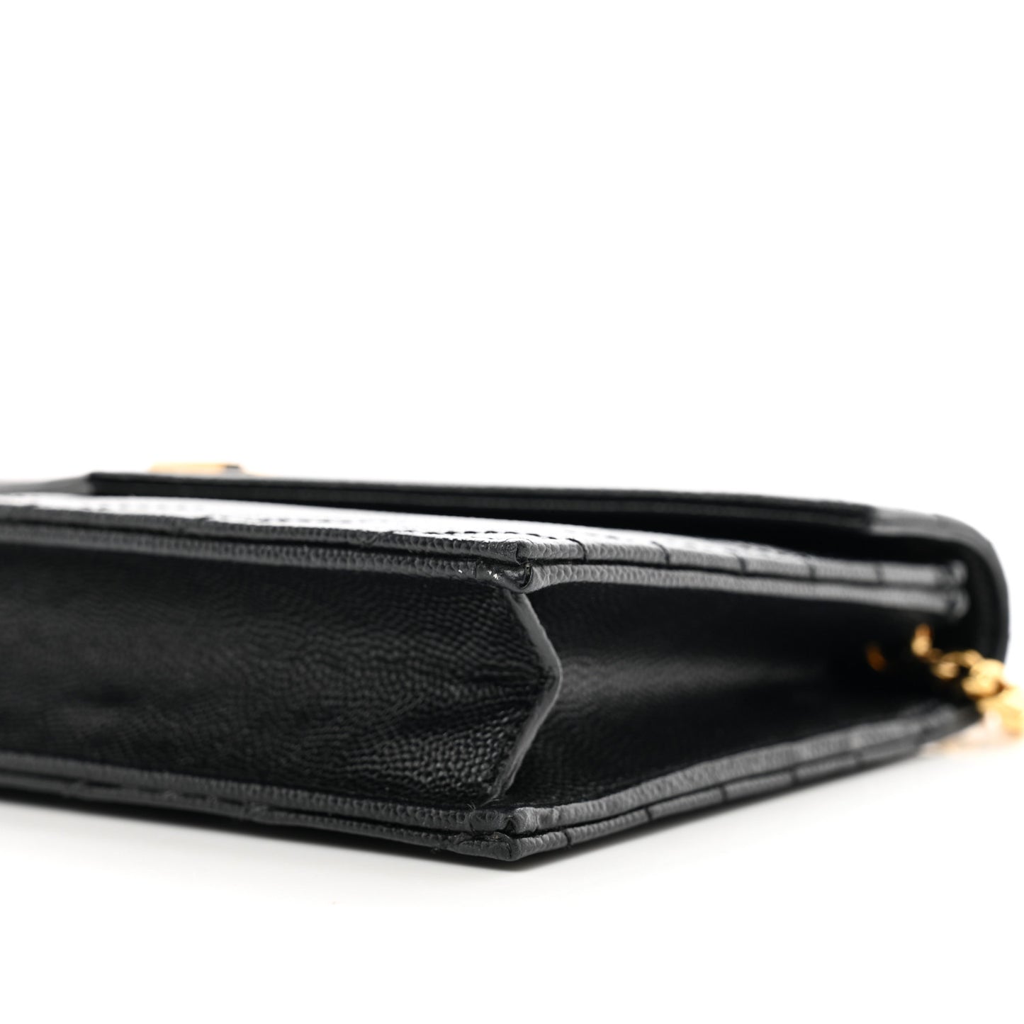 Grain De Poudre Matelasse Chevron Monogram Envelope Chain Wallet Black