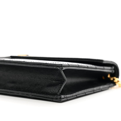 Saint Laurent Grain De Poudre Matelasse Chevron Monogram Envelope Chain Wallet Black 9 of 10