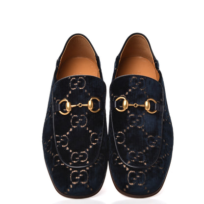 Gucci Velvet GG Monogram Goatskin Mens Horsebit Loafers 6.5 Blue Beige 5 of 10