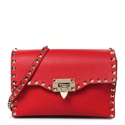 Valentino Garavani Pebbled Calfskin Medium Rockstud Flip Lock Crossbody Bag Rouge Pur 1 of 8