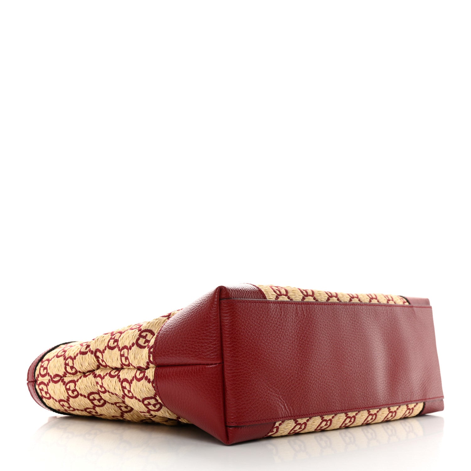 Gucci Straw Jacquard Dollar Calfskin GG Monogram Medium Ophidia Shopping Tote Natural New Cherry Red 4 of 10