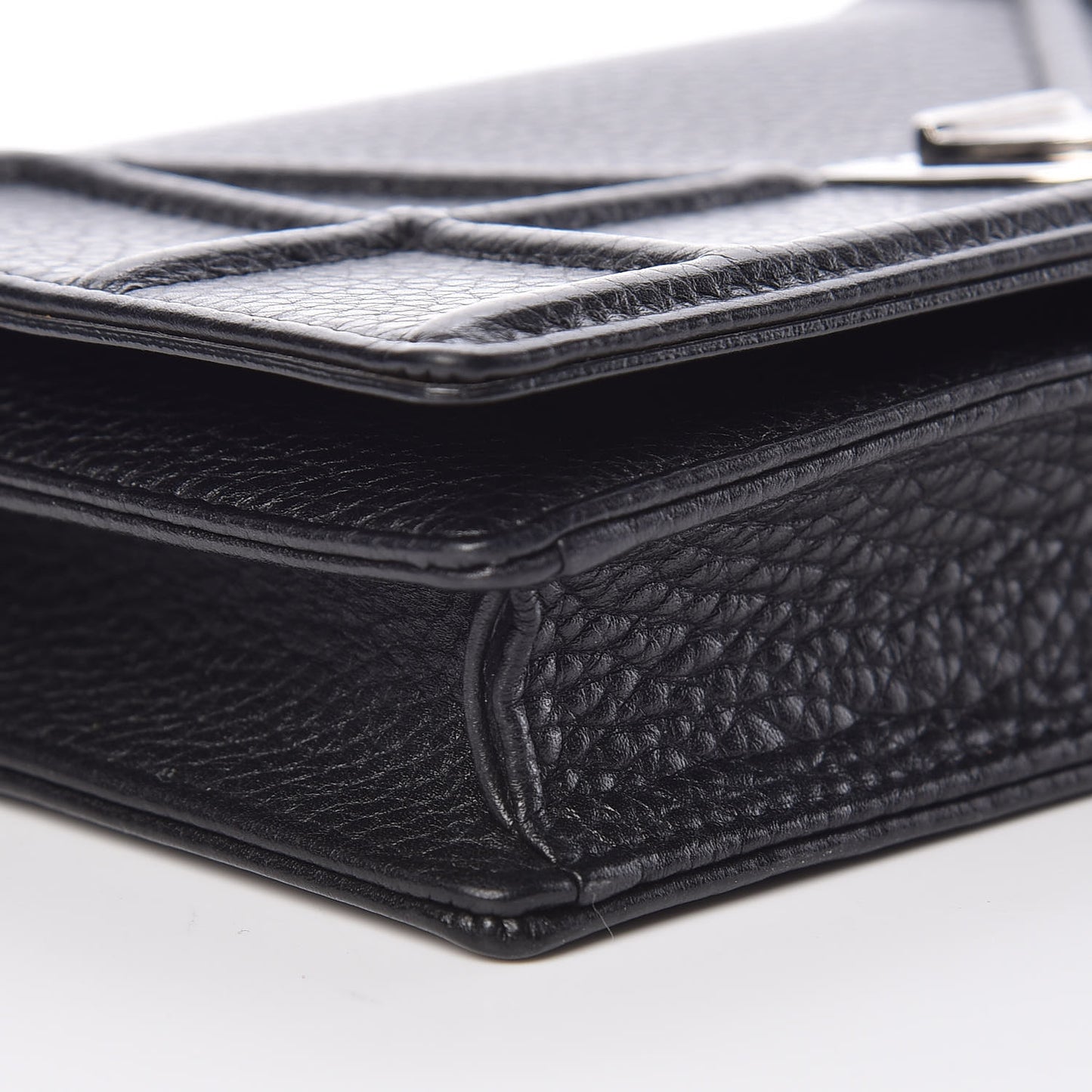Grained Calfskin Diorama Wallet on Chain Pouch Black