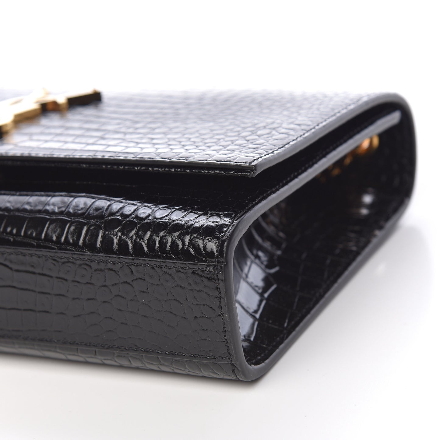 Calfskin Crocodile Embossed Medium Classic Monogram Kate Tassel Satchel Black