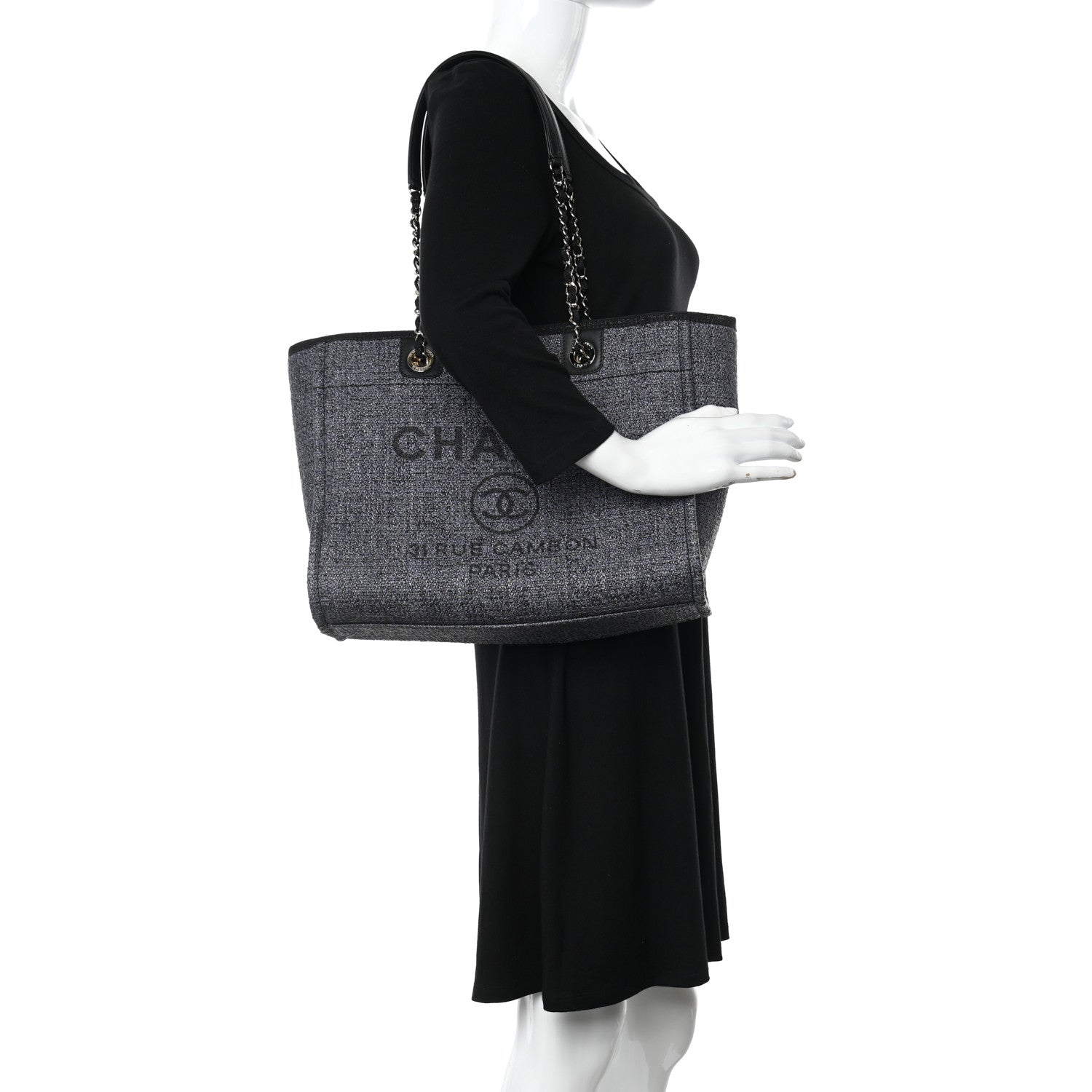 Chanel Lurex Boucle Small Deauville Tote Black 2 of 9