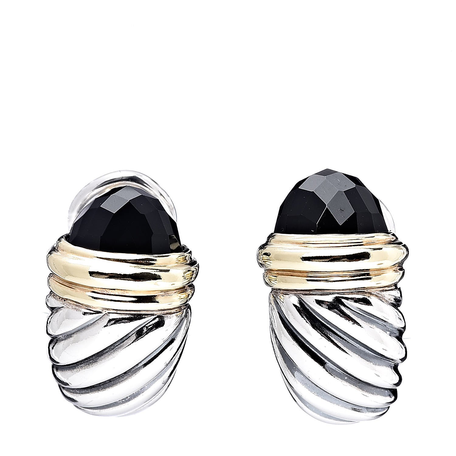 David Yurman Sterling Silver 18K Yellow Gold Black Onyx Shrimp Earrings 1 of 5