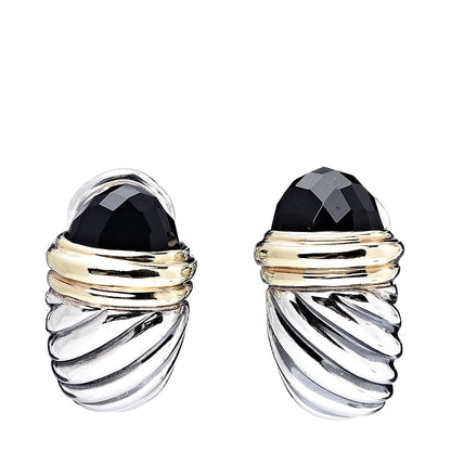 David Yurman Sterling Silver 18K Yellow Gold Black Onyx Shrimp Earrings 1 of 5