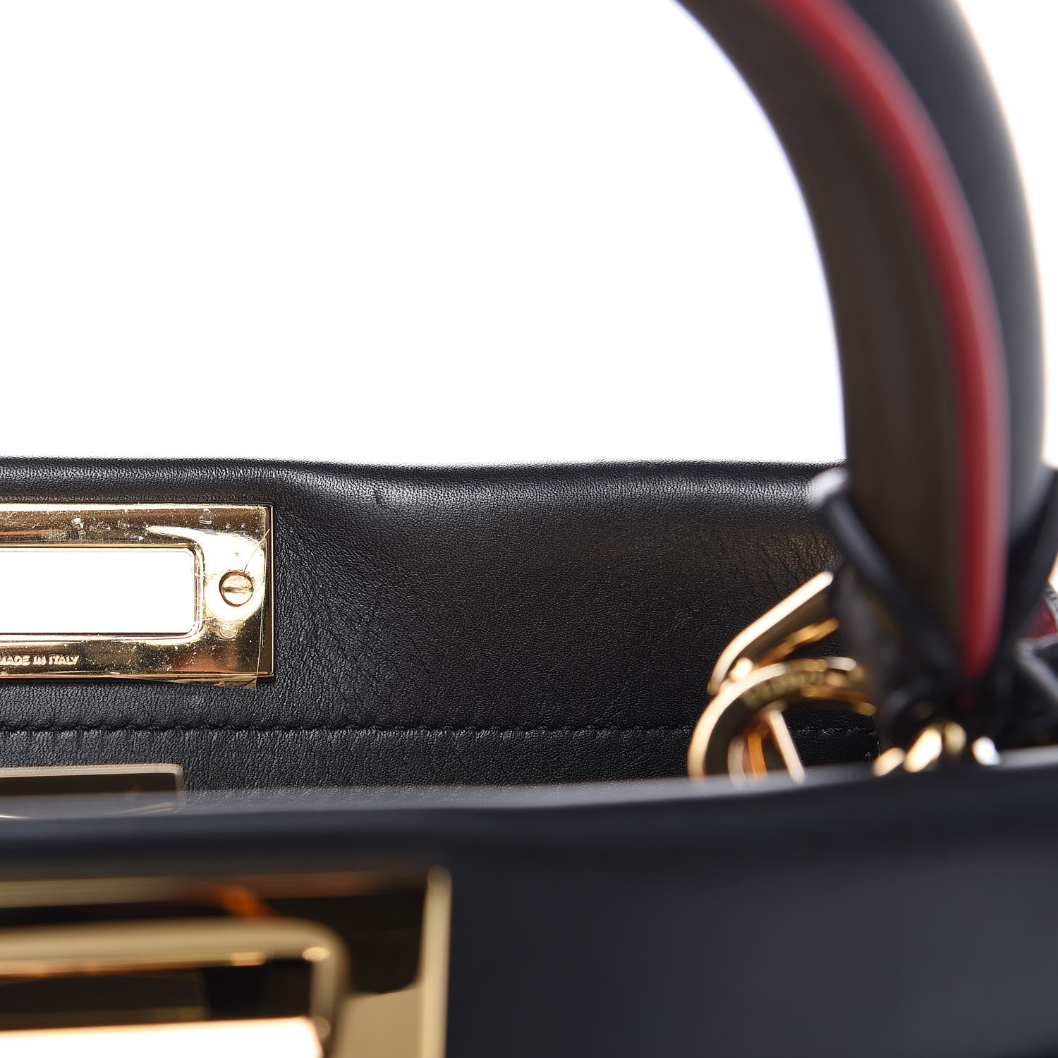 Fendi Vitello Seta Century Nappa Medium Peekaboo Iconic Defender Satchel Black Fragola Maya 9 of 16