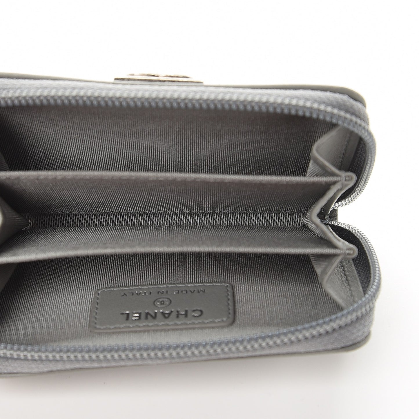 Lambskin Quilted Boy Zip Around Coin Purse Wallet Grey