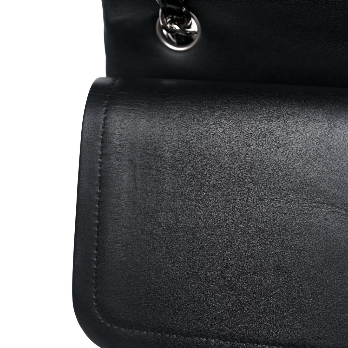 Patent Chevron Quilted Jumbo Double Flap Black
